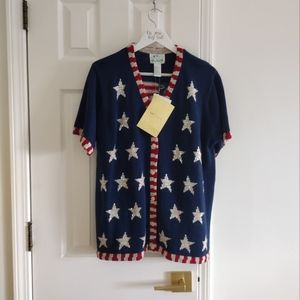 NWT Red White And Blue Star Flag Quaker Factory Sweater Large
